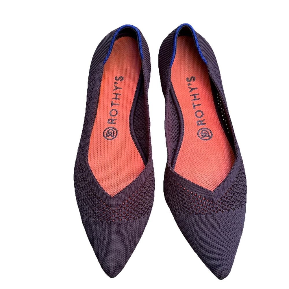 Rothy's The Point Maritime Navy Blue Lattice Stitch Flat Shoe Washable Sz 9